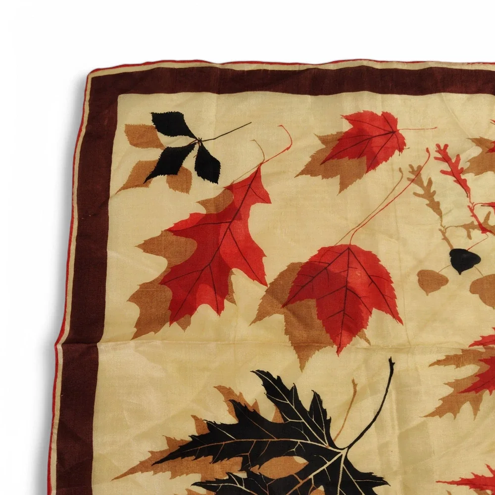 Vintage Vera Neumann Silk Autumn Leaves Scarf Hand Rolled Hem 16x17